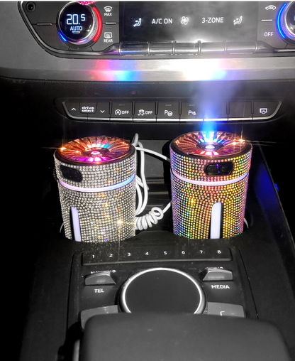 Luxury Diamond Car Humidifier LED Light Car Diffuser Auto Air Purifier Aromatherapy Diffuser Air Freshener Car Accessories For Woman